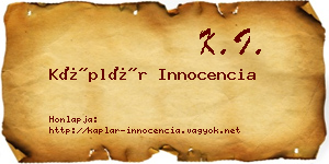 Káplár Innocencia névjegykártya